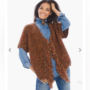 Chico's Size S Orange Brown Katarina Hardware Fringe Cardigan NEW!